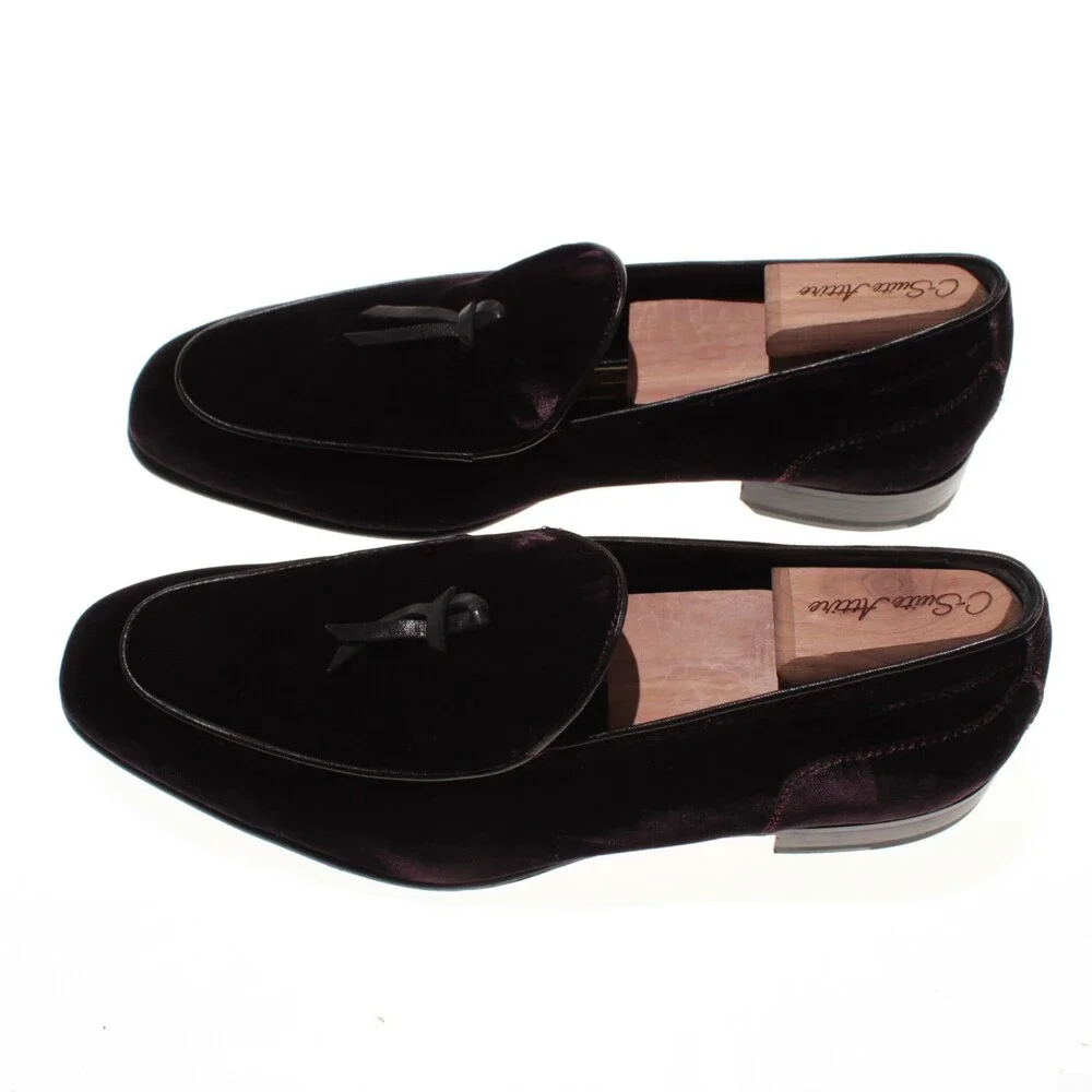 Di Bianco NWB Slip On Tasseled Loafers Size 8 US in Dark Purple Velvet